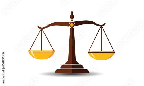 Gold balance scale symbol on white background