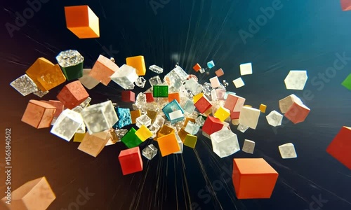 Assorted sugar cubes in a floating artistic arrangement with glowing background.