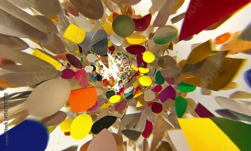 Abstract falling colorful spheres with smooth gradient lighting and floating motion.