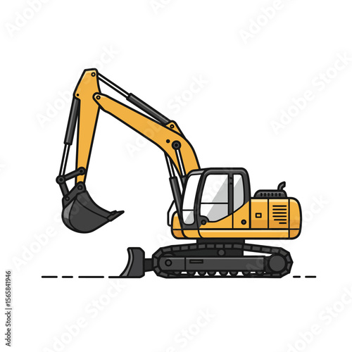 Outlined illustration of a yellow construction excavator.