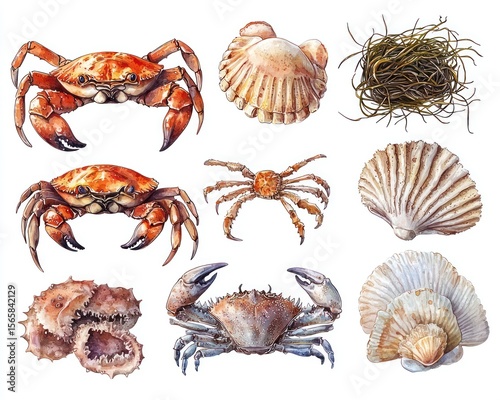 Wallpaper Mural Detailed illustration of various crabs and shellfish, showcasing marine life diversity Torontodigital.ca