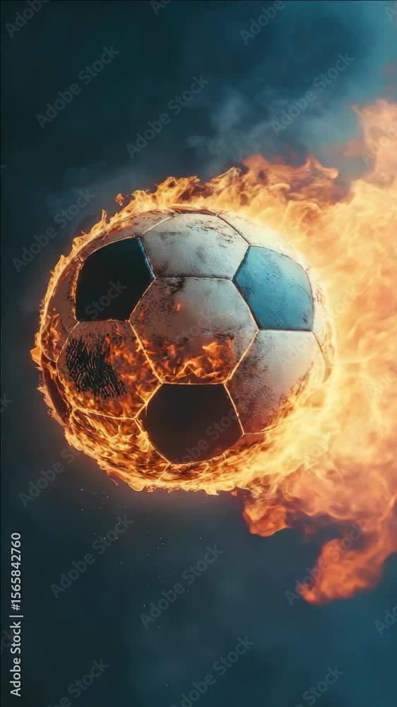 A fiery explosion encircling a soccer ball.