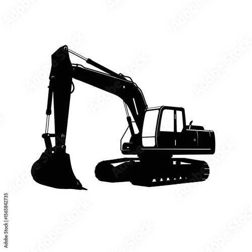 Silhouette of a powerful construction excavator.