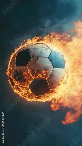 A fiery explosion encircling a soccer ball.