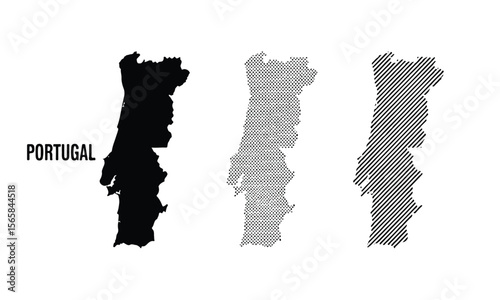 Portugal map outlines in solid and pattern fill on white background