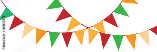 Festive flag garland vector illustration. Retro bunting in simple flat style, isolated on white background. Carnival, birthday, circus border decoration.