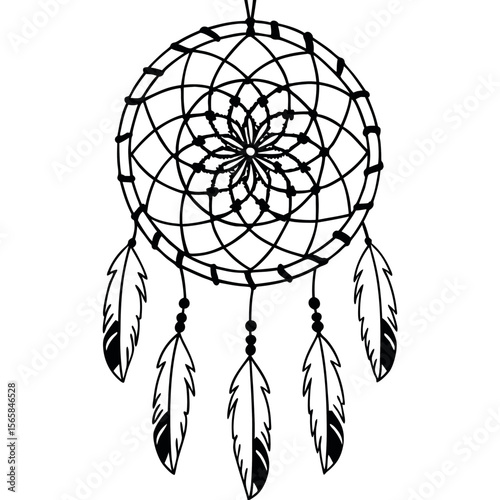 Dreamcatcher Vector Art Tribal Illustration Black and White Design