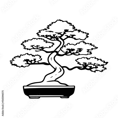 Bonsai Tree Vector Illustration Black and White Design