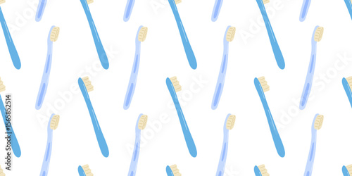 Colorful blue toothbrush pattern displayed on a white background for dental hygiene design