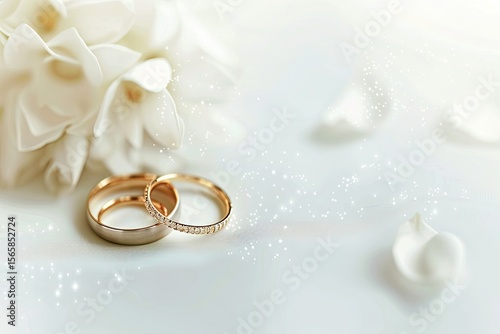 Wedding Rings on Wedding Card on a White Background, Border Design Panoramic Banner