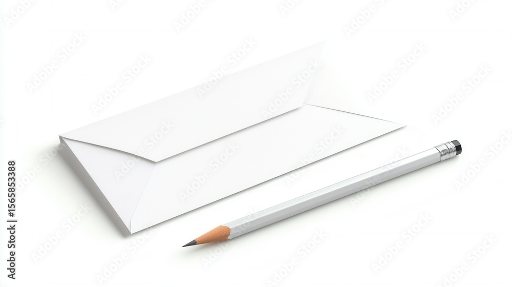 Fototapeta premium a blank envelope and a pencil, isolated on a white background,