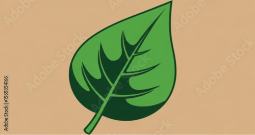 A stylized green leaf, detailed veins, simple background.