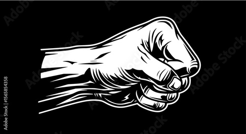 A clenched fist, illustrated in black and white, showing strength and determination.