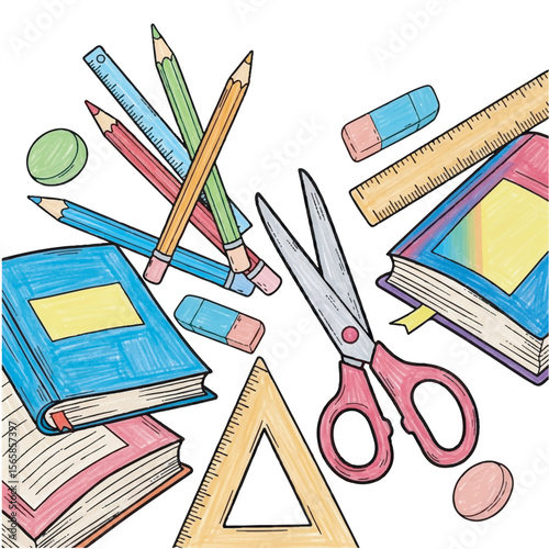Back to School Colorful Stationery and Supplies Illustration
