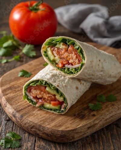 Beef shawarma sandwich fresh roll, wrap of grilled meat and salad tortilla wrap with white sauce. turkish Doner Kebab on a lavash - Shawarma Beef.  Ai Generative.