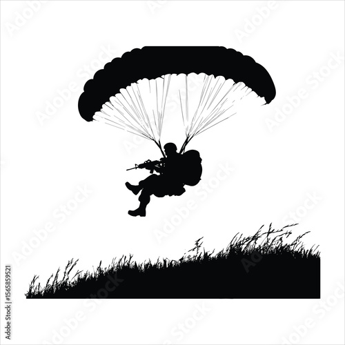 paraglider silhouette vector illustration, parachute, sky, sport, paragliding, air, extreme, paraglider, fly, skydiving, flying, adventure, vector, blue, jump, silhouette, illustration, parachuting, f