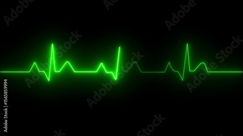 ECG monitor beating heart with a neon electrocardiogram overlay, featuring dynamic HUD elements and a gradient background.Abstract neon heartbeat signal icon animation background on black back ground