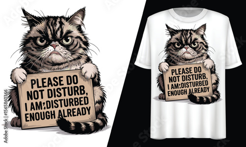 Grumpy Cat, Do Not Disturb Sign, T-Shirt Design.