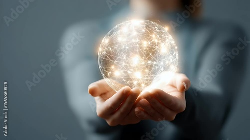 Wallpaper Mural A person holds a glowing, interconnected sphere of light, symbolizing technology and innovation Torontodigital.ca