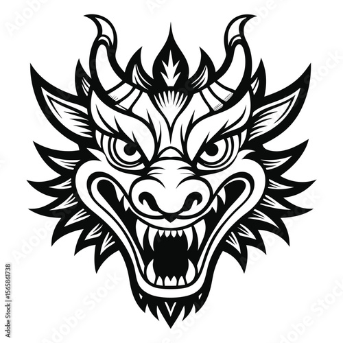 A powerful tribal tattoo illustration featuring a wolf and skull design with decorative wings, perfect for a vintage animal emblem or motorcycle club logo