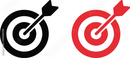 Two target icons with arrows in the center one in black and one in red on a white background plain