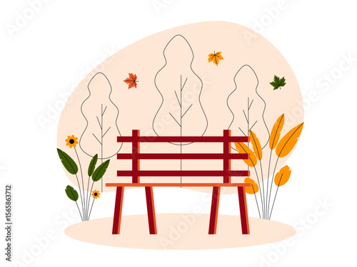 Cool fall season atmosphere in the park. Fall season illustration. Autumn vector flat illustration.