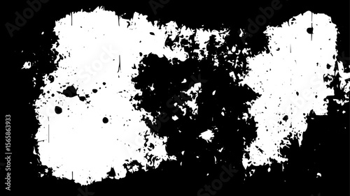 Grunge Texture with Ink Splatter and Dripping Effects, Black and White Distressed Background