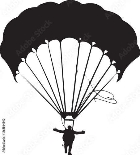 paraglider silhouette vector, parachute, air, vector, sky, fly, illustration, silhouette, skydiving, paragliding, sport, 3d, extreme, gift, flying, business, landing, concept, box, parachuting, design
