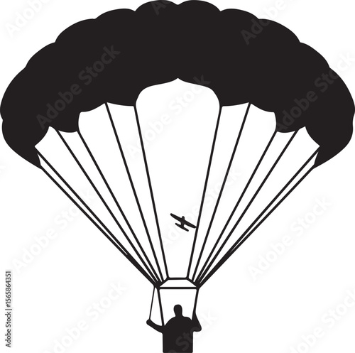 paraglider silhouette vector, parachute, air, vector, sky, fly, illustration, silhouette, skydiving, paragliding, sport, 3d, extreme, gift, flying, business, landing, concept, box, parachuting, design
