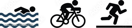 A graphic illustration showing the activities of a triathlon including swimming biking and running icons