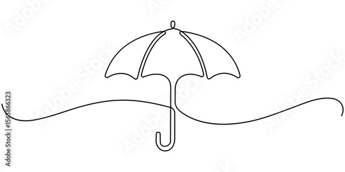 Umbrella Continuous Line Icon, Continuous one line drawing of opened umbrella. Single line drawing illustration of umbrella proction for rain and uv. Summer holiday concept vector art. Doodle line