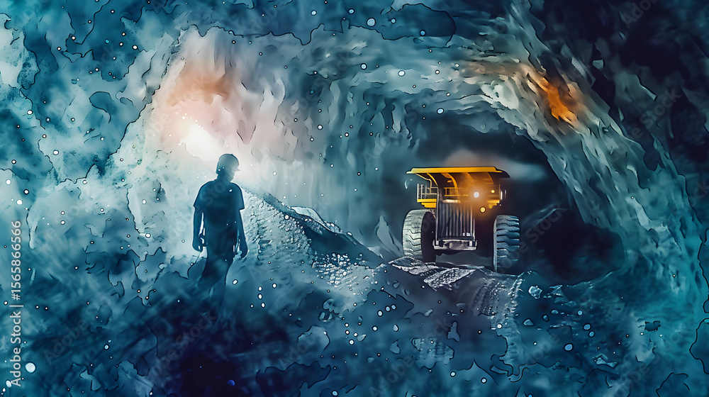 Fototapeta premium watercolor painting style Miners working underground