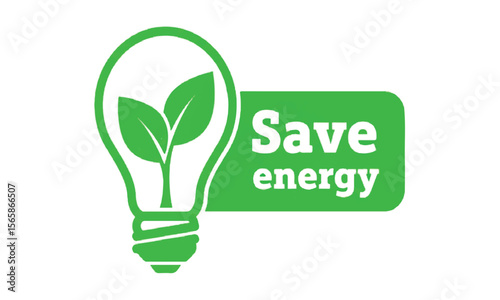 Save energy concept with lightbulb and plant on white background