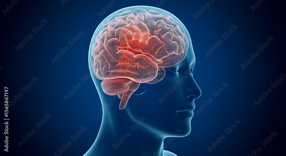 Fototapeta premium Human Brain Anatomy Side View - Red Highlight