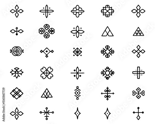 Contemporary neo tribal elements presented with a distinctive three dimensional halftone aesthetic ideal for modern graphic design applications