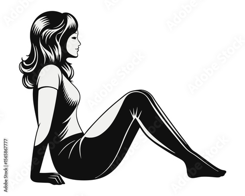 Elegant black and yellow silhouette of a woman gracefully seated showcasing a minimalist artistic representation of human form and posture