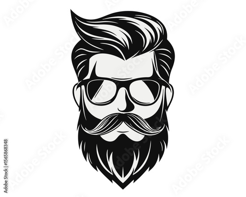 Stylized silhouette of a fashionable bearded man s face embodying a modern hipster aesthetic with bold outlines and striking color contrasts