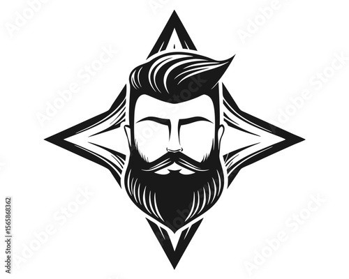 Stylized silhouette of a hipster man with a prominent beard featuring bold fashionable headwear and a distinctive facial profile rendered in a graphic design style
