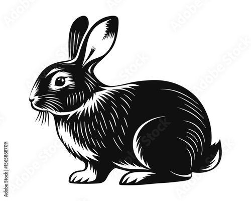 A striking black silhouette of a rabbit presented in profile artfully isolated on a clean bright white background ideal for creative projects
