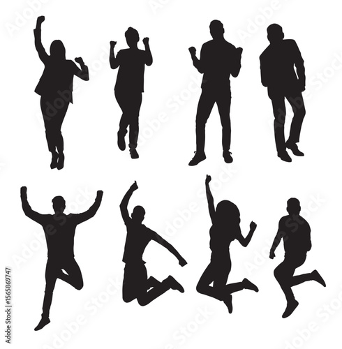 People Silhouettes Celebrating, Vector Illustration Isolated on White