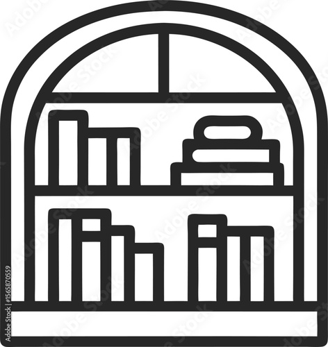 An outline icon library with bookshelves with white background.