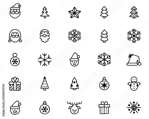 Festive holiday collection of twenty stylized graphic elements for seasonal celebrations and winter themes featuring traditional christmas motifs in a clean modern aesthetic