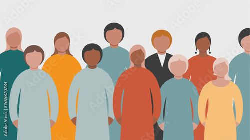 Diverse Group Illustration Faceless People in Colorful Clothing, Representing Unity and Community Spirit