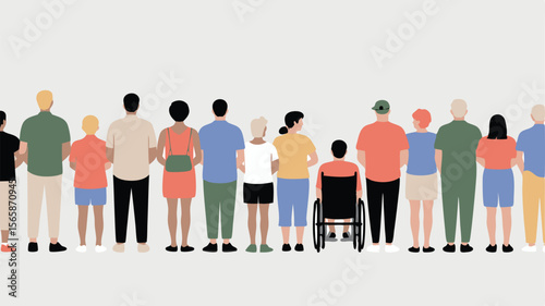 Diverse Group of People Standing Together, Back View Inclusion, Unity, and Community Illustration