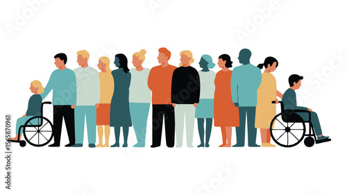Diverse Group of People Standing Together With Two Individuals Using Wheelchairs Included