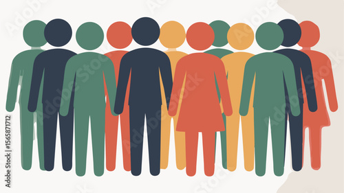 Stylized Crowd of Diverse People Illustration Depicting Inclusivity and Togetherness Concept