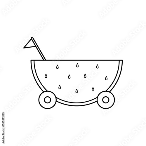 illustration of a watermelon car for coloring book 