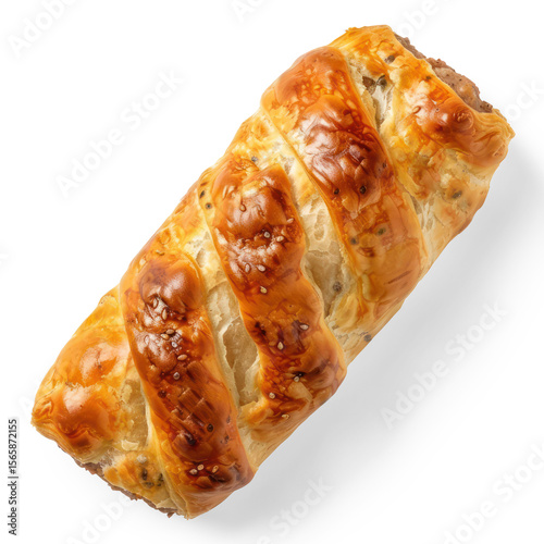 sausage roll top view full length isolate on white background