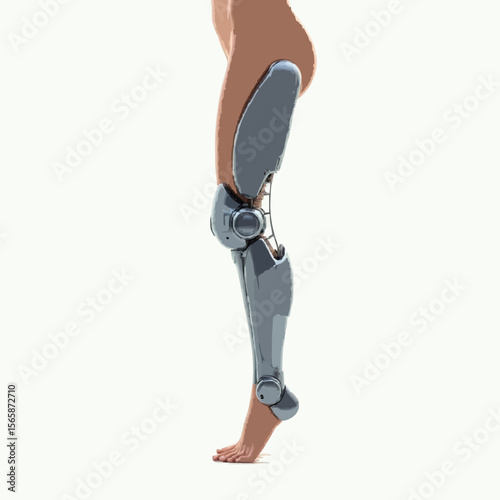 Futuristic robotic leg vector showcases advanced prosthetic technology, blending human and machine with a sleek design. Ideal for healthcare innovation, bionics, and medical engineering illustrations 