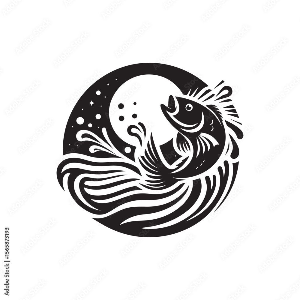 Naklejka premium logo of fish jumping on water